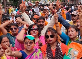 BJP celebrates poll victory in Agartala. TIWN Pic June 26